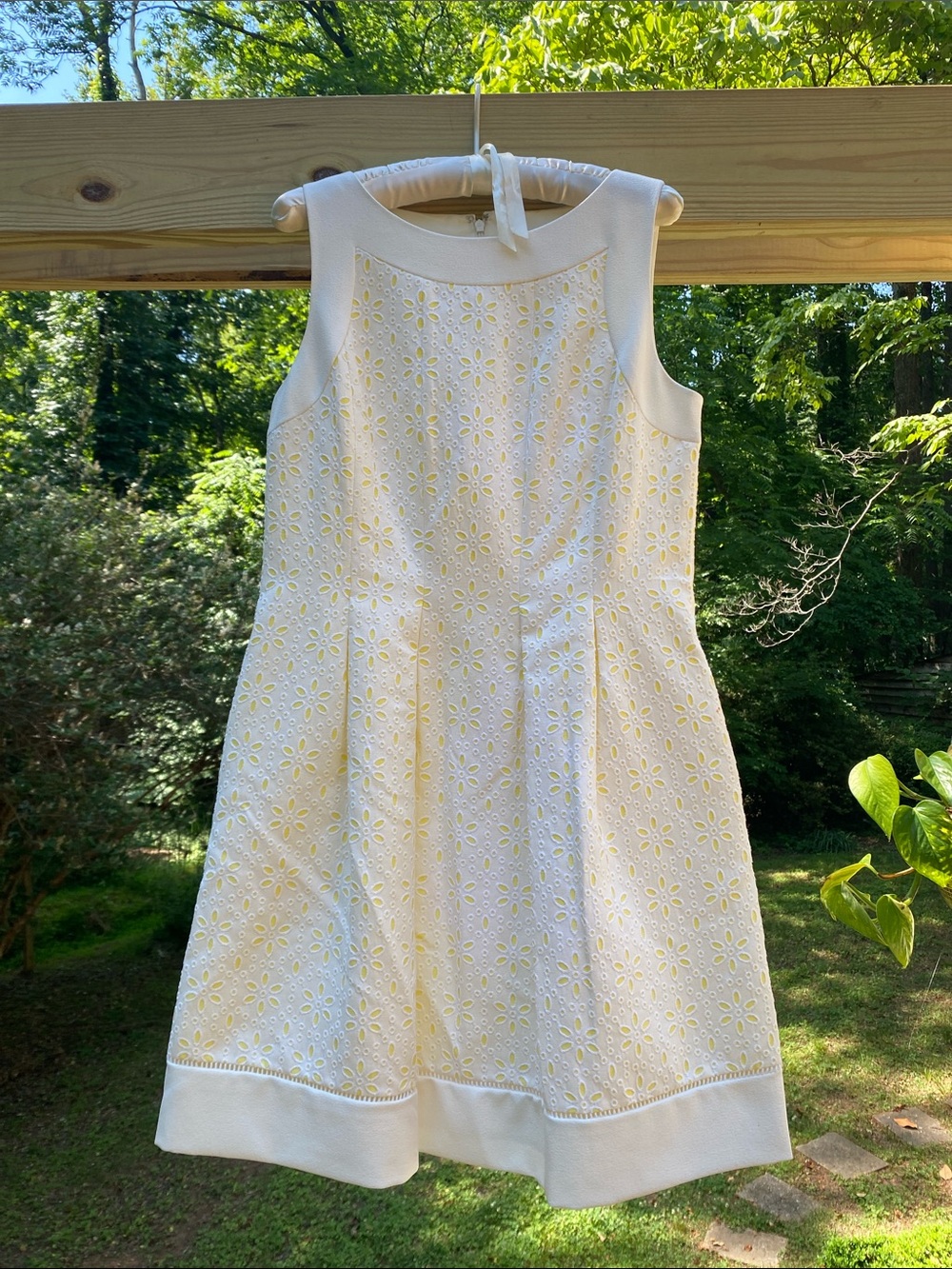 White and pale yellow eyelet dress